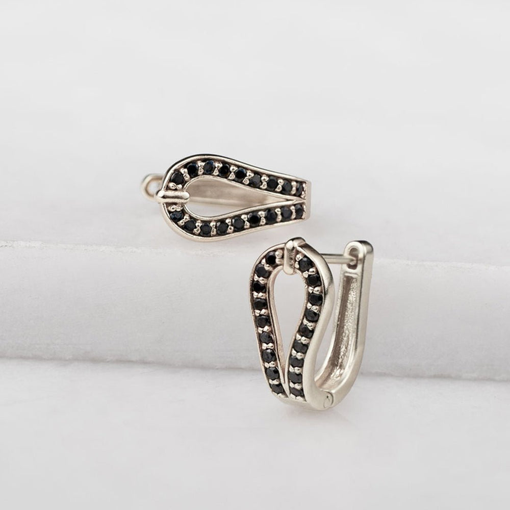 Levade - Moissanite Black Stones Sterling Silver Horseshoe Earring