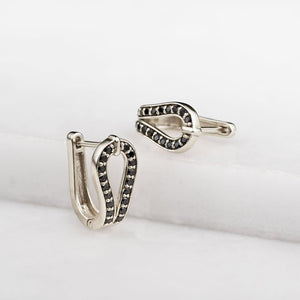 Levade - Moissanite Black Stone Sterling Silver Horseshoe Earring