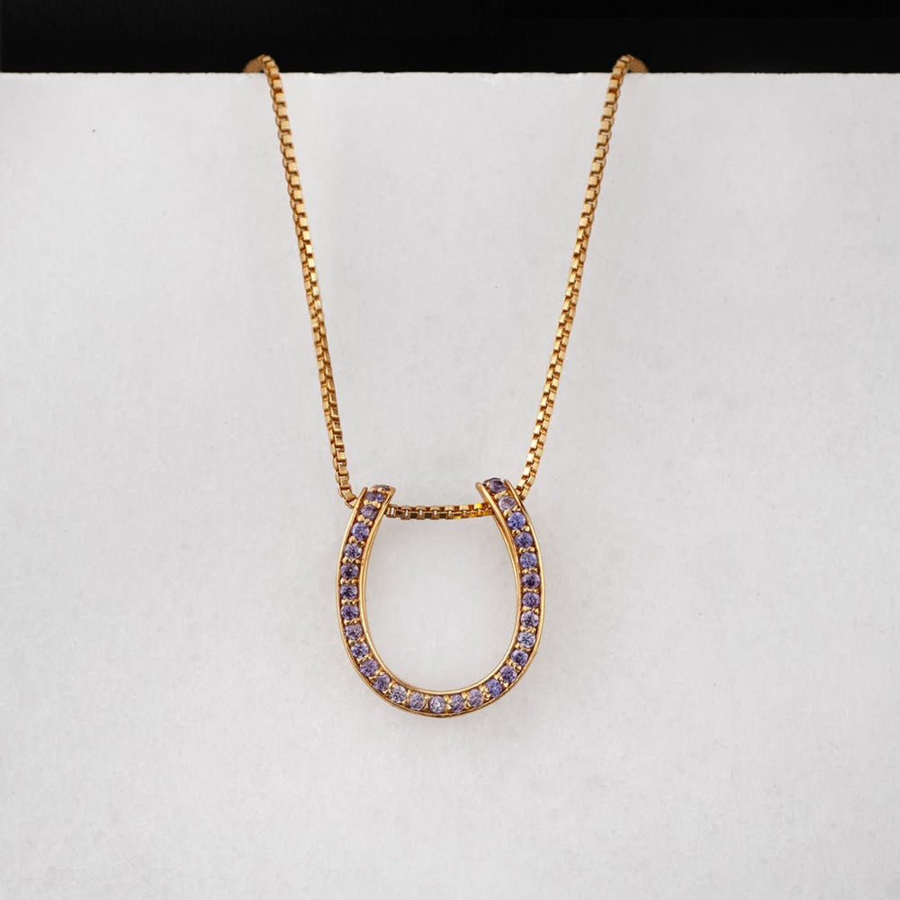 Levade -Violet Moissanite Horseshoe Equestrian Necklace in Gold