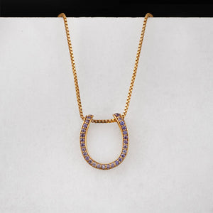 Levade -Violet Moissanite Horseshoe Equestrian Necklace in Gold