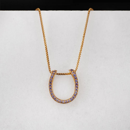 Levade -Violet Moissanite Horseshoe Equestrian Necklace in Gold