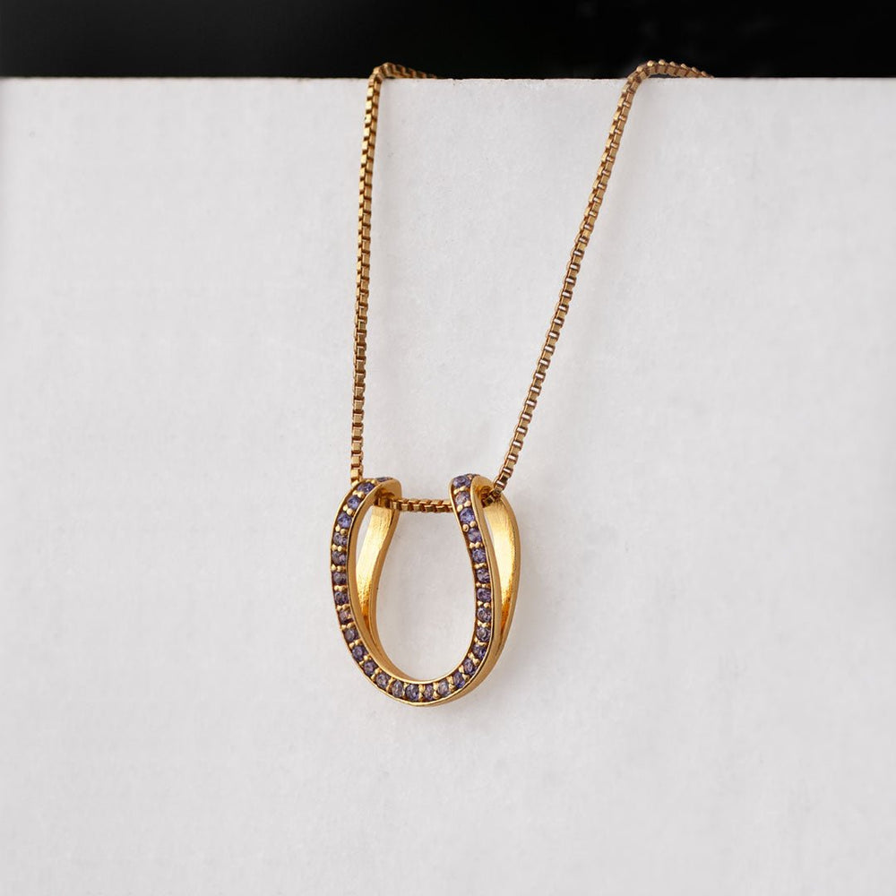 Levade -Violet Moissanite Horseshoe Equestrian Necklace in Gold