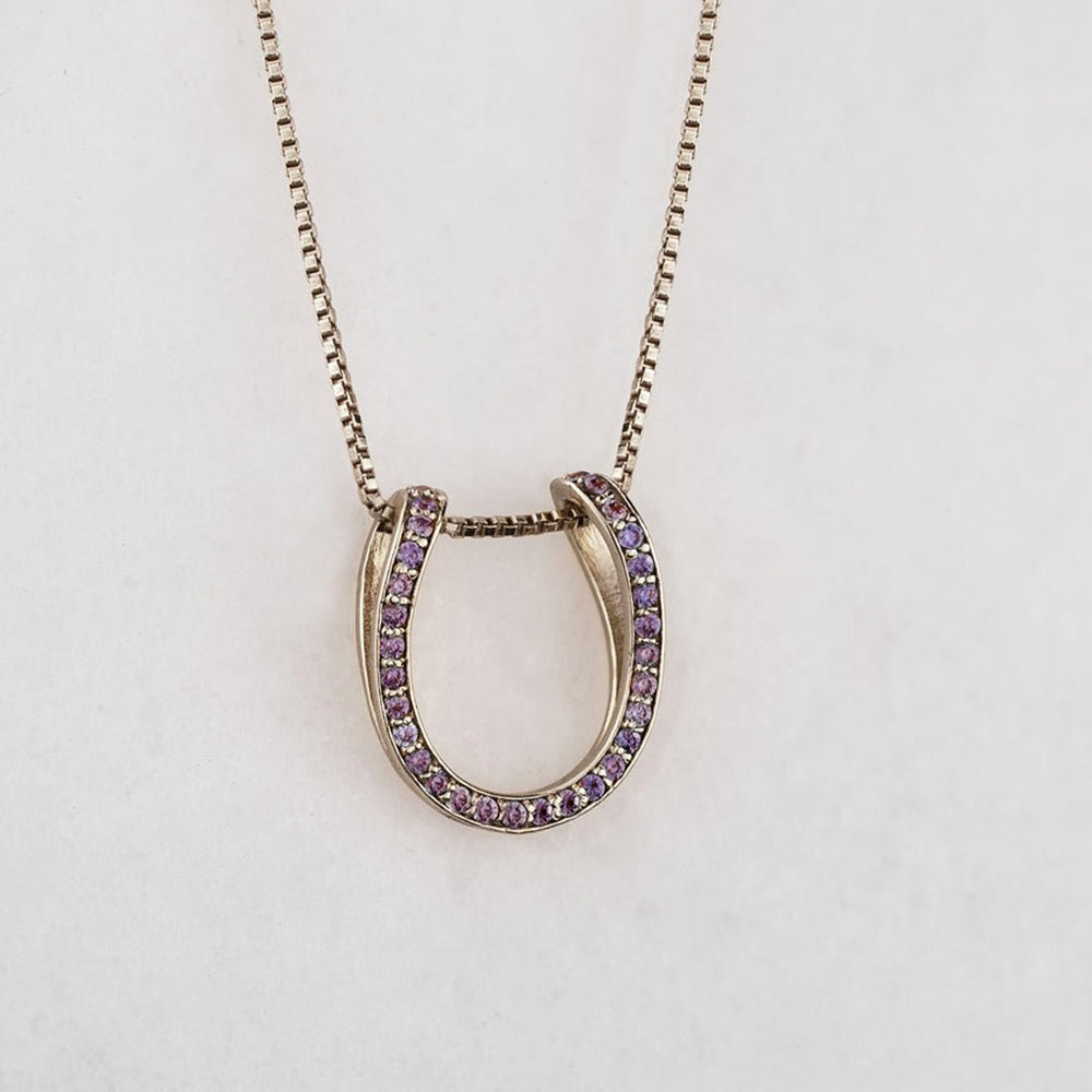 Levade -Violet Moissanite Horseshoe Equestrian Necklace in Silver