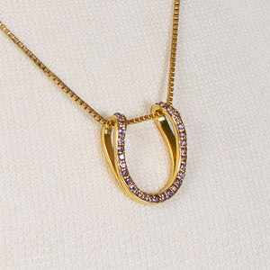 Levade -Violet Moissanite Horseshoe Equestrian Necklace in Gold