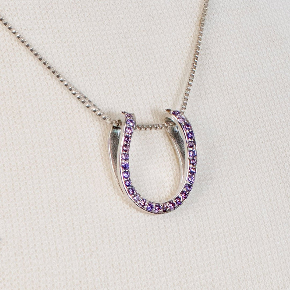 Levade -Violet Moissanite Horseshoe Equestrian Necklace in Silver