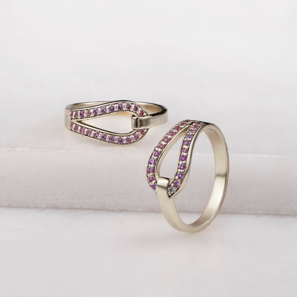 Levade - Violet Moissanite Equestrian Horseshoe Ring in Silver