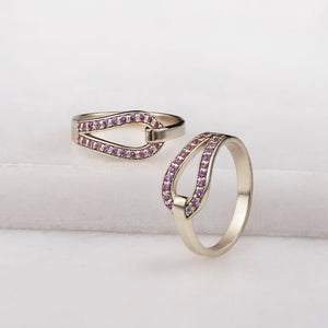 Levade - Violet Moissanite Equestrian Horseshoe Ring in Silver