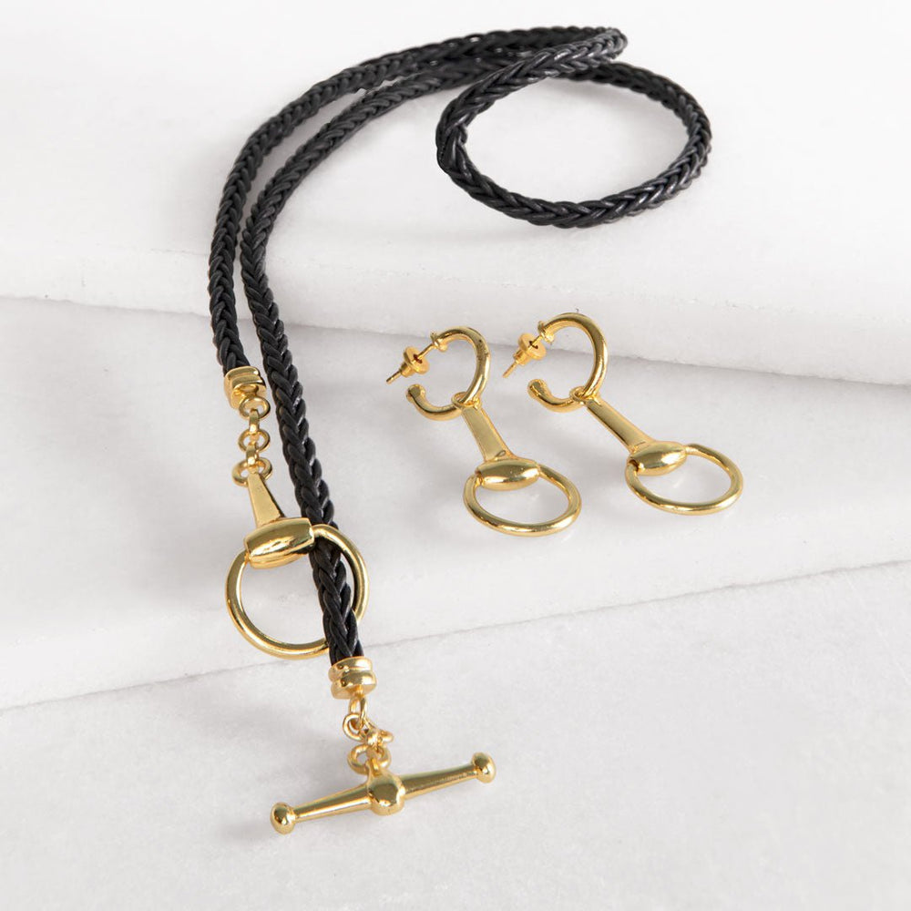 Odeza - Horse Bit Toggle Equestrian Necklace Black and Gold
