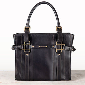 Paddock -  Halter Tote Luxury Leather Handbag in Black