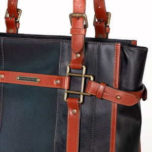 Paddock -  Halter Tote Luxury Leather Handbag in Cognac on Black