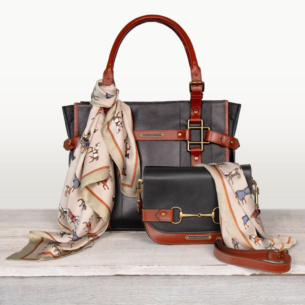 Paddock -  Halter Tote Luxury Leather Handbag in Cognac on Black