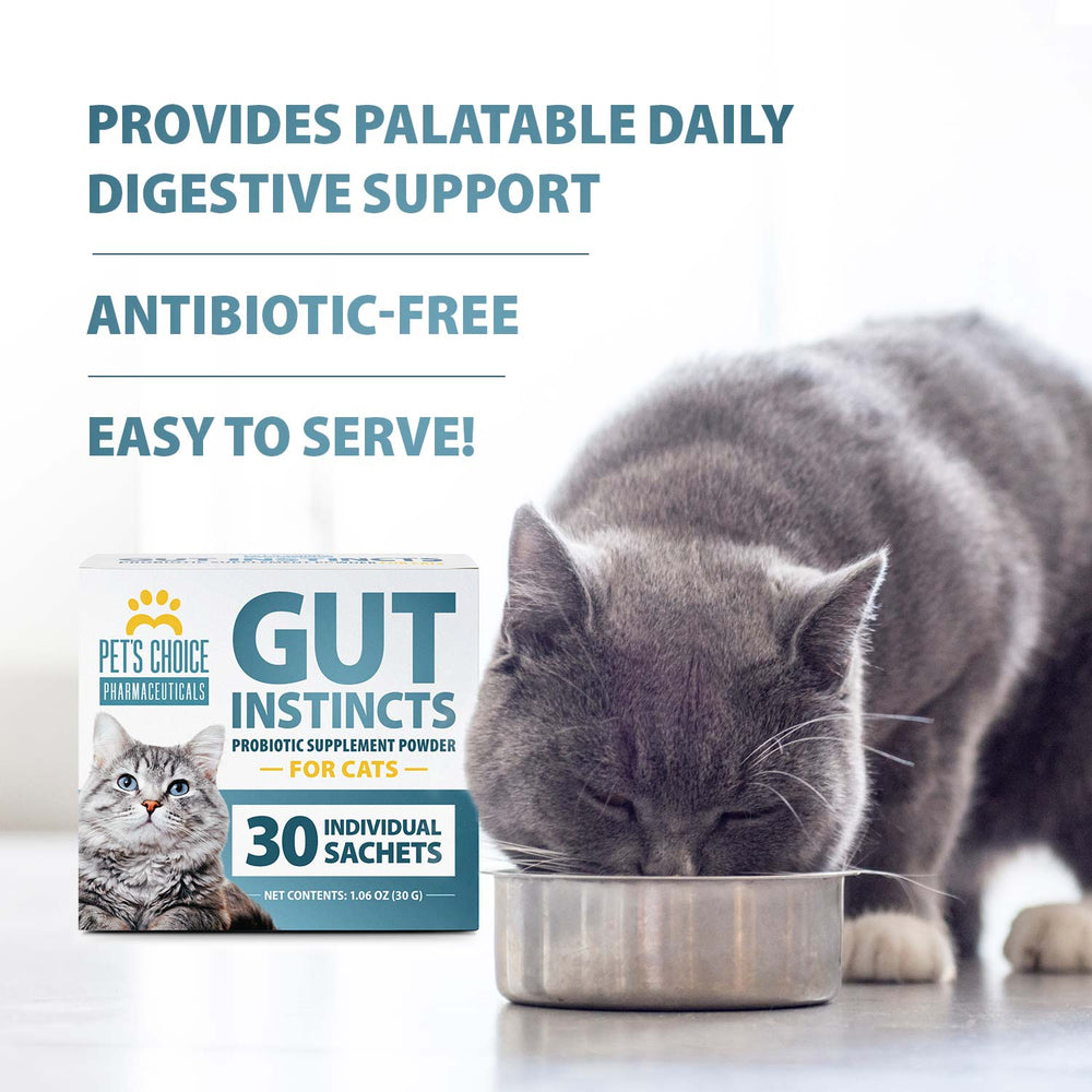 Pet’s Choice Gut Instincts Probiotic Supplement for Cats, Digestive & Immune Support, 30 Powder Packets, Made in USA