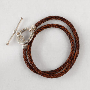 Roundup - Braided Leather Horseshoe Bracelet in Brown & Silver
