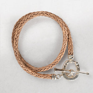 Roundup - Braided Leather Horseshoe Bracelet in Natural & Silver