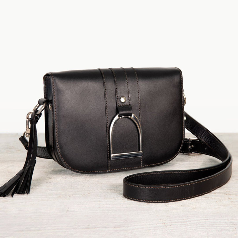 Signature Stirrup - Riding Stirrup Crossbody Luxury Leather Handbag in Black