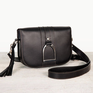 Signature Stirrup - Riding Stirrup Crossbody Luxury Leather Handbag in Black
