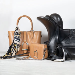 Signature - Riding Stirrup Tote Luxury Leather Handbag in Caramel