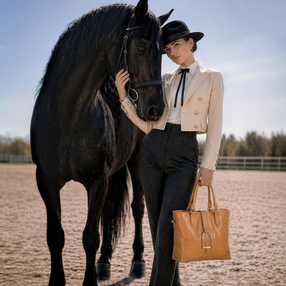 Signature - Riding Stirrup Tote Luxury Leather Handbag in Caramel