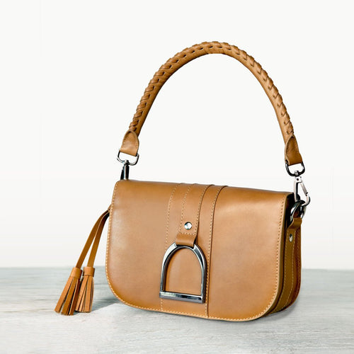 Signature Stirrup - Riding Stirrup Crossbody Luxury Leather Handbag in Caramel