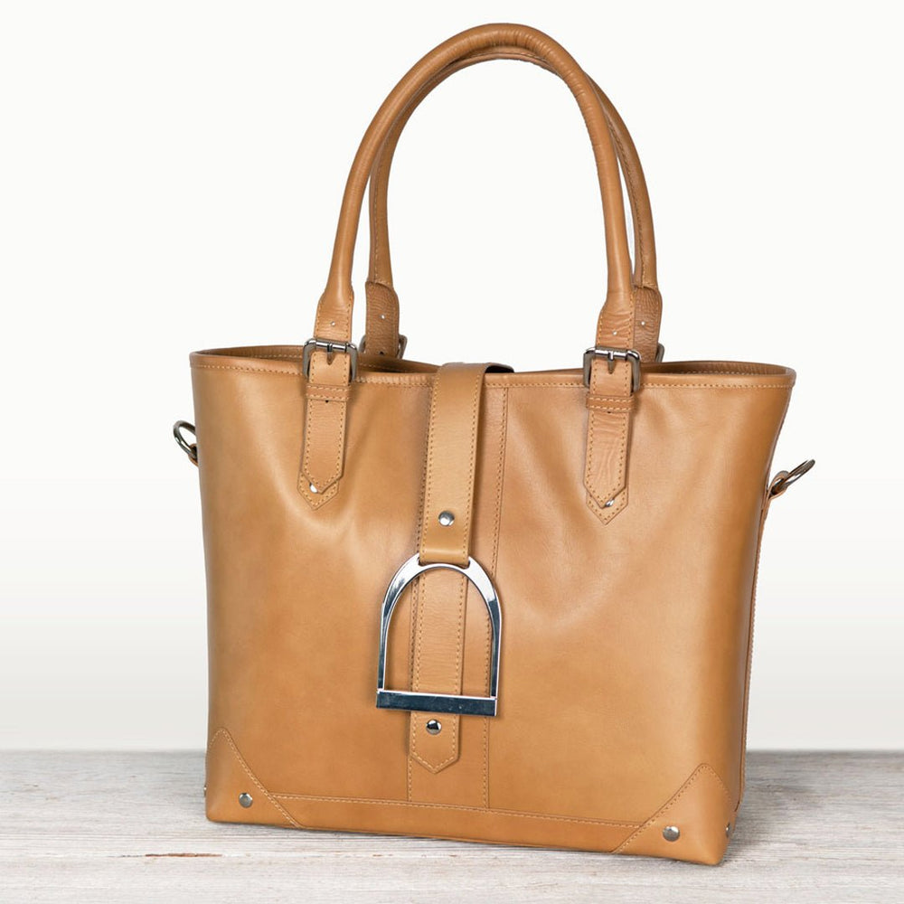 Signature - Riding Stirrup Tote Luxury Leather Handbag in Caramel