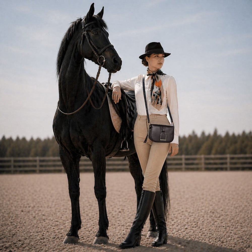Signature Stirrup - Riding Stirrup Crossbody Luxury Leather Handbag in Black
