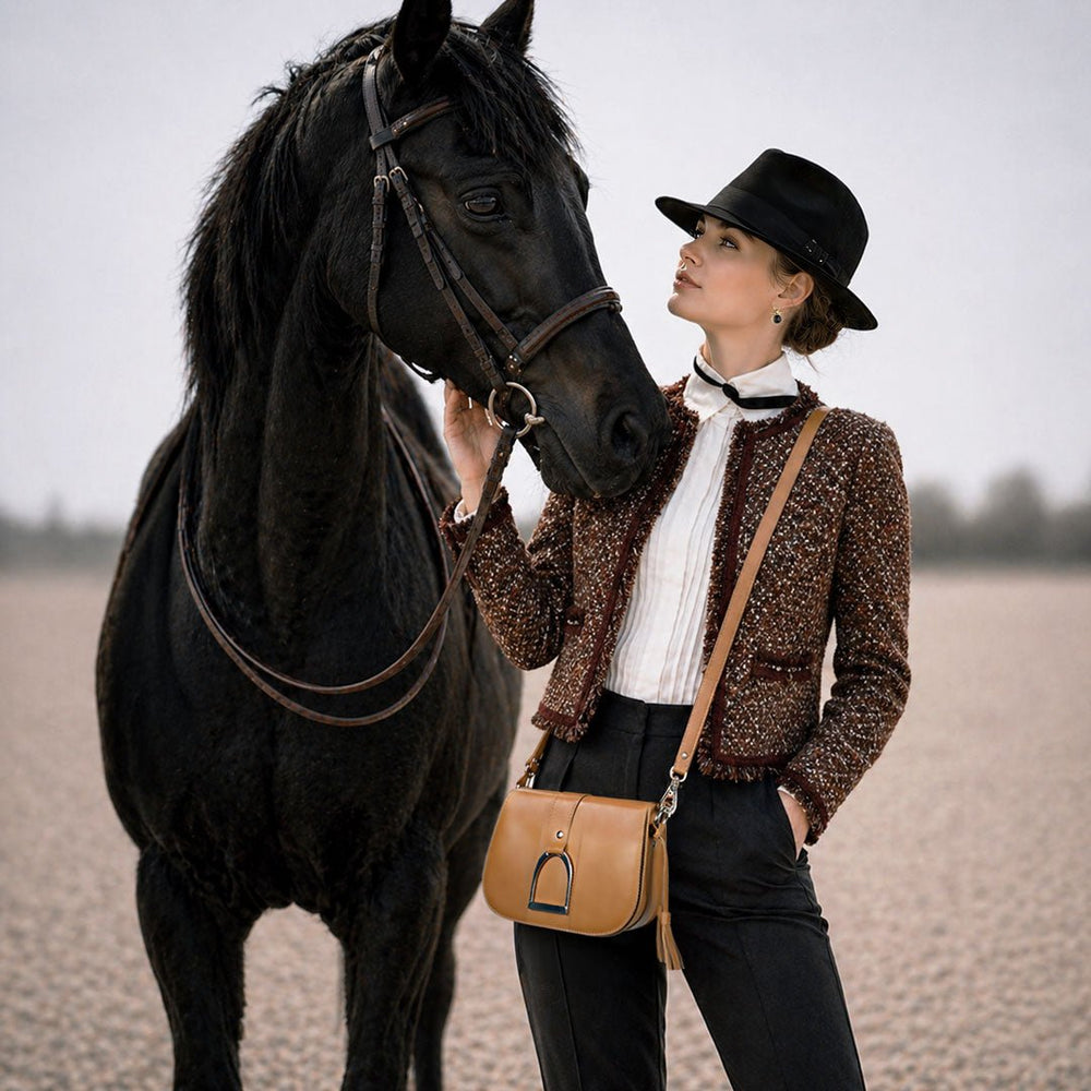 Signature Stirrup - Riding Stirrup Crossbody Luxury Leather Handbag in Caramel