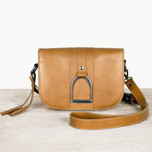 Signature Stirrup - Riding Stirrup Crossbody Luxury Leather Handbag in Caramel