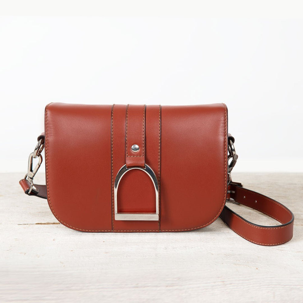 Signature Stirrup - Riding Stirrup Crossbody Luxury Leather Handbag in Cognac