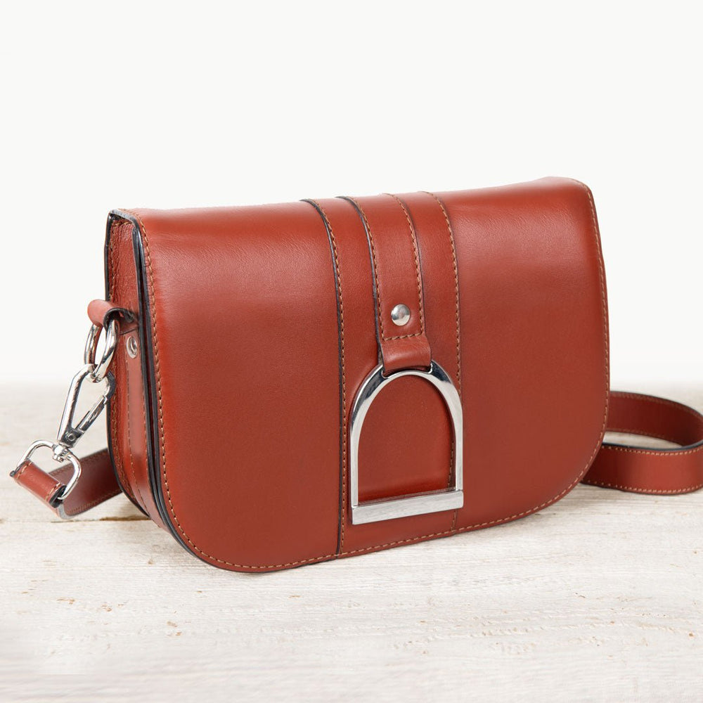 Signature Stirrup - Riding Stirrup Crossbody Luxury Leather Handbag in Cognac