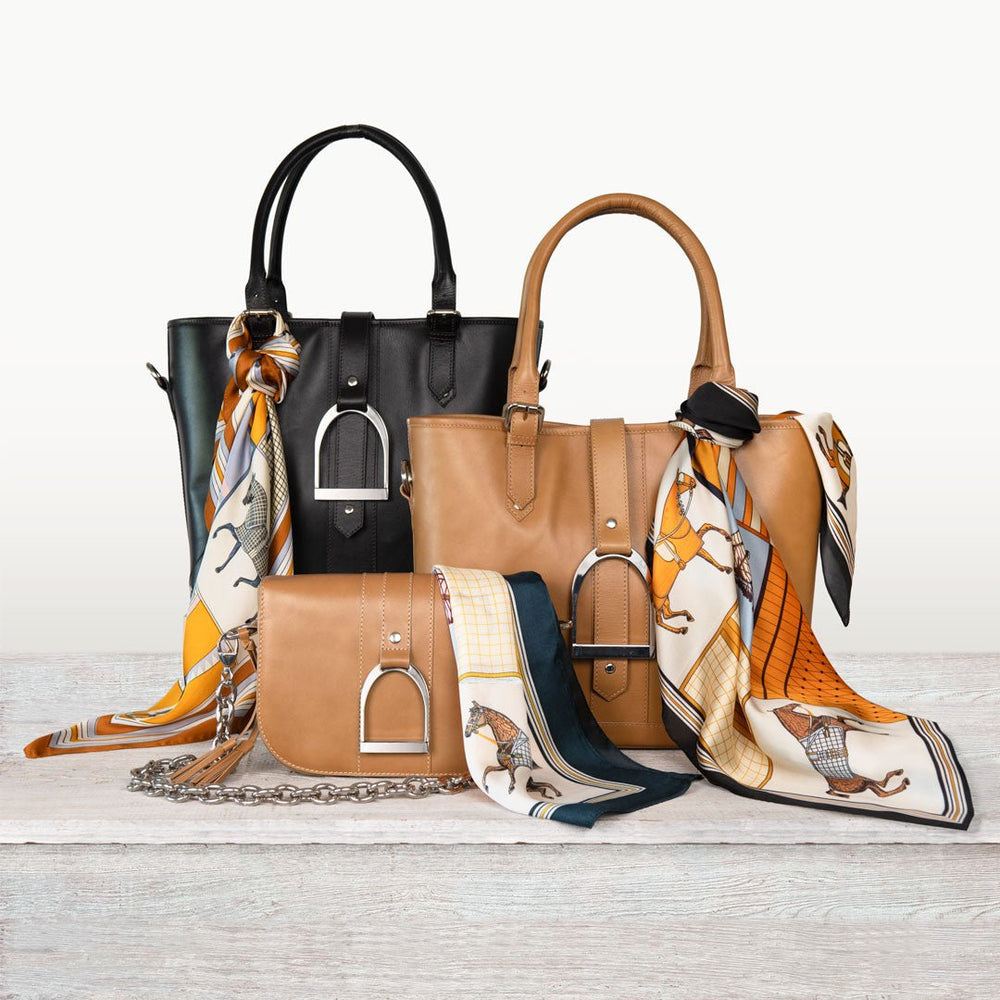 Signature - Riding Stirrup Tote Luxury Leather Handbag in Black