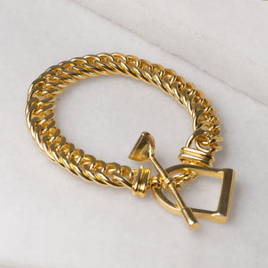 Polo Curb Chain Riding Stirrup T-Bar Bracelet in Gold