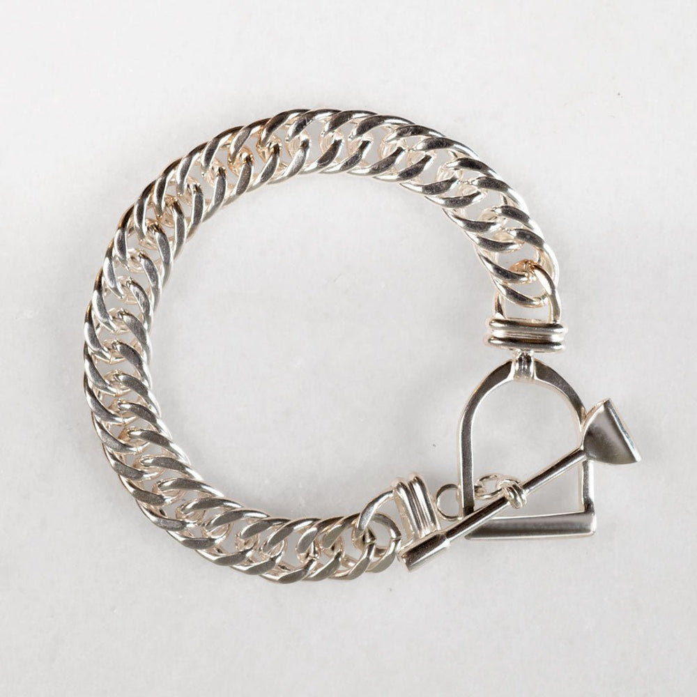 Polo Curb Chain Riding Stirrup T-Bar Bracelet in Silver