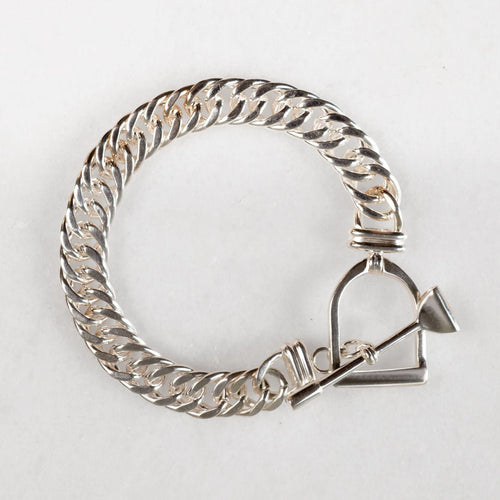Polo Curb Chain Riding Stirrup T-Bar Bracelet in Silver