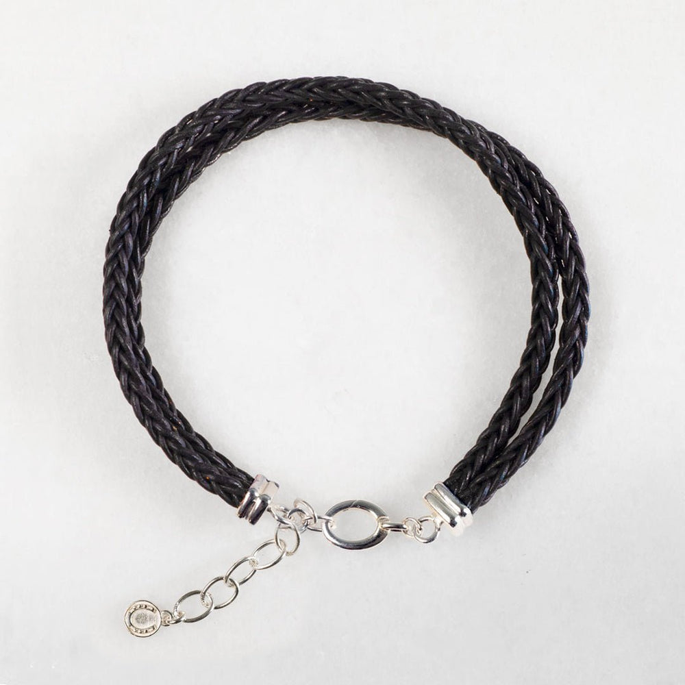 Tally - Braided Leather Horseshoe Coin Bracelet in Black