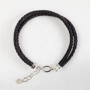 Tally - Braided Leather Horseshoe Coin Bracelet in Black