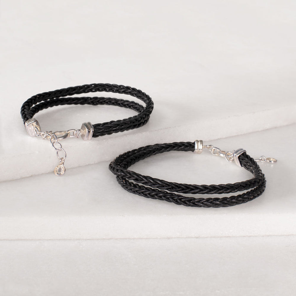 Tally - Braided Leather Horseshoe Coin Bracelet in Black