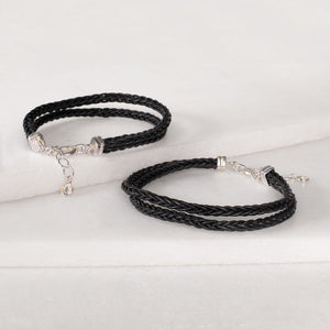 Tally - Braided Leather Horseshoe Coin Bracelet in Black