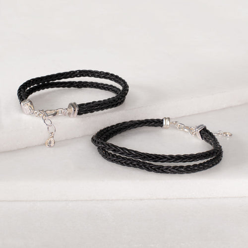 Tally - Braided Leather Horseshoe Coin Bracelet in Black