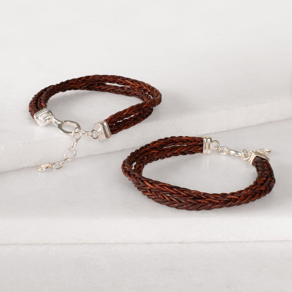 Tally - Braided Leather Horseshoe Coin Bracelet in Brown
