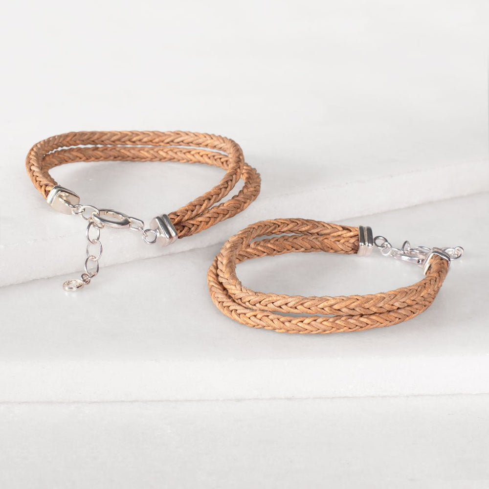 Tally - Braided Leather Horseshoe Coin Bracelet in Natural