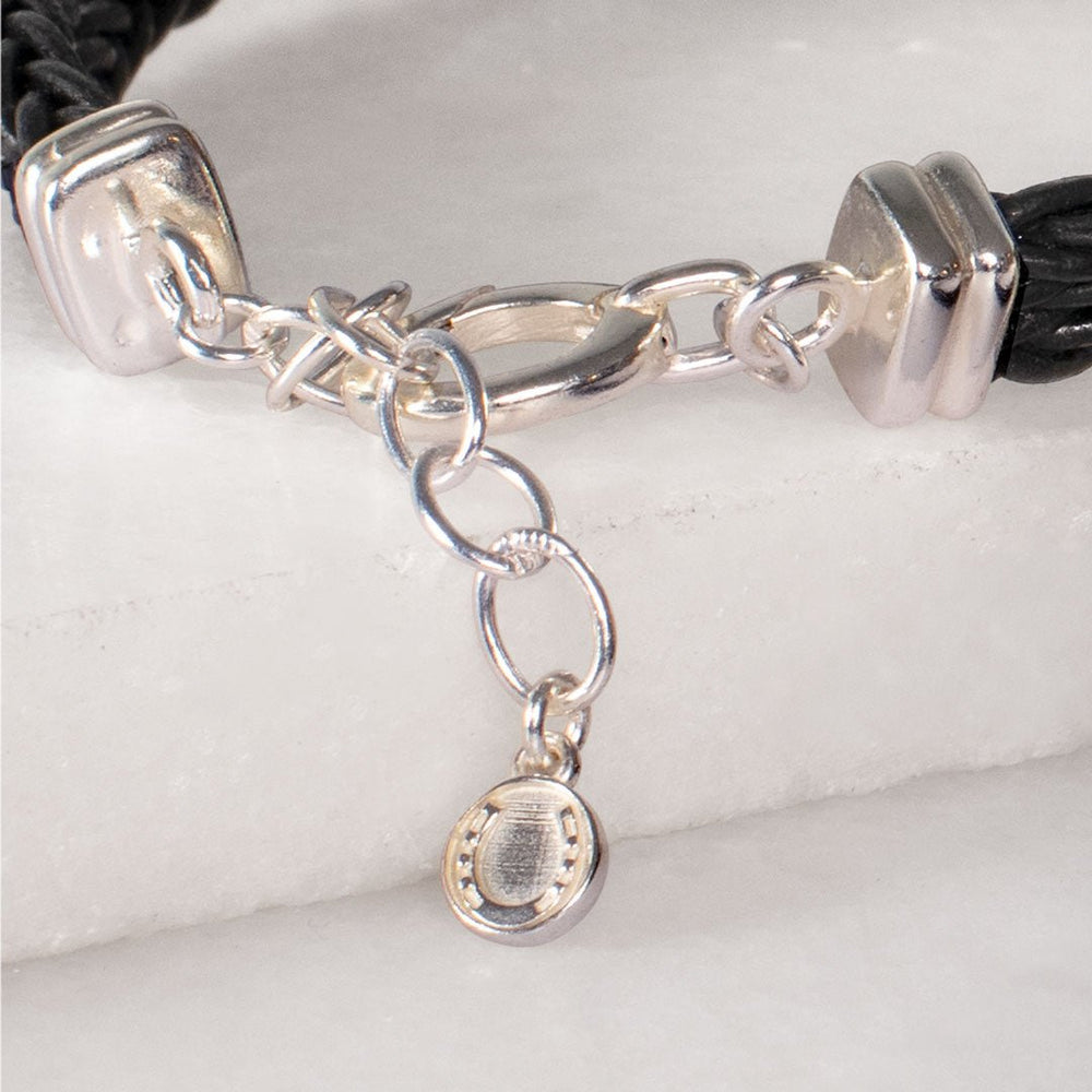 Tally - Braided Leather Horseshoe Coin Bracelet in Brown
