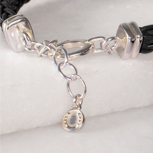 Tally - Braided Leather Horseshoe Coin Bracelet in Brown