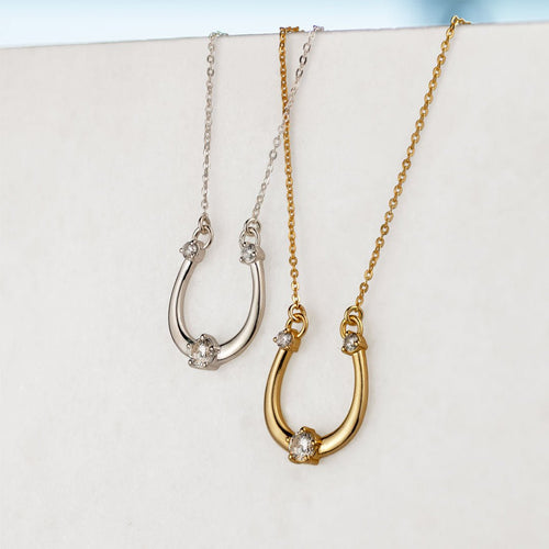 Trinity - Moissanite Stone Horseshoe Necklace in Silver