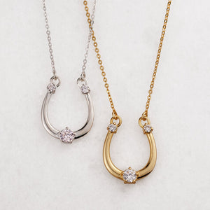 Trinity - Moissanite Stone Horseshoe Necklace in Silver